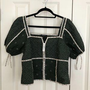 Madewell Patchwork Puff-Sleeve Top, size 10, NWT